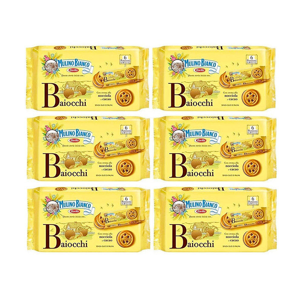 Mulino Bianco Biscuits Baiocchi snack fourrés à la crème aux noisettes et  au cacao
