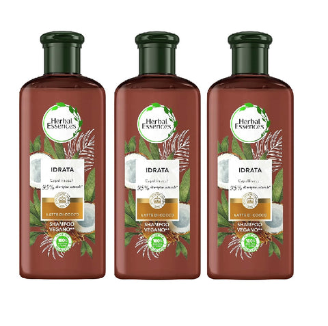 3x Herbal Essences Shampoo Formula Vegana con Olio di Cocco Shampoing Formule Vegan à l'Huile de Coco 250 ml