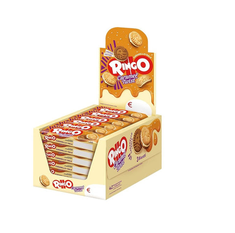 Pavesi Ringo Caramel Twist Limited Edition (42x27,5g) - Biscuits fourrés à la crème de caramel au beurre salé