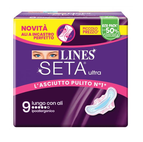 Lines seta ultra lungo con ali serviettes hygiéniques (9 pièces)