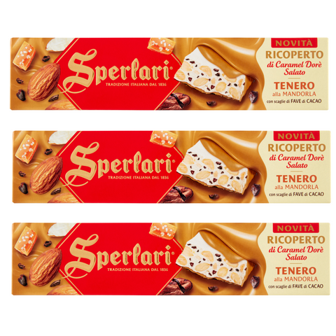 3x Sperlari Torrone Ricoperto di Caramel Dorè Salato Tenero alla Mandorla 200 g