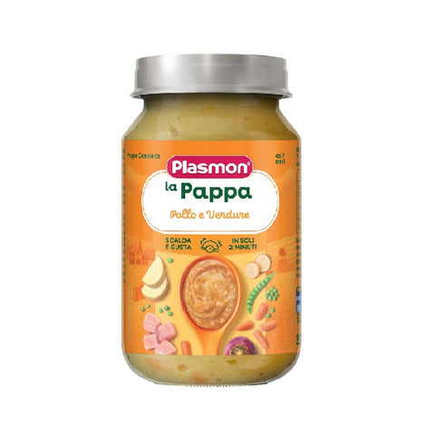 3x PLASMON La Pappa Pollo e Verdure Nourriture pour bébé au poulet et légumes 200 g