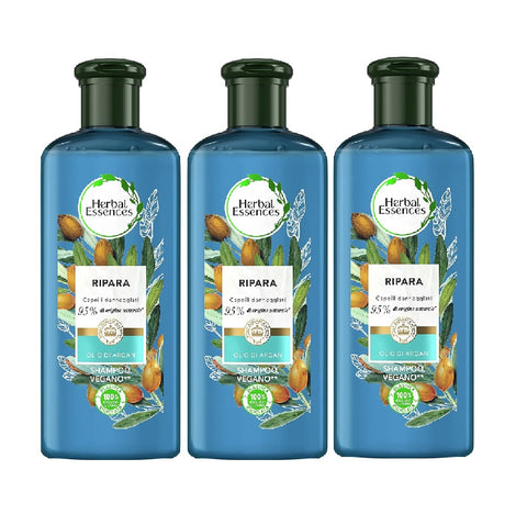 3x Herbal Essences Shampoo Formula Vegana con Olio di Argan Shampoing formule vegan à l'huile d'argan 250 ml