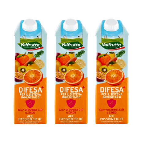 3x Valfrutta Difesa per il sistema immunitario Ace Passion Fruit jus de fruit de défense pour le système immunitaire 1L