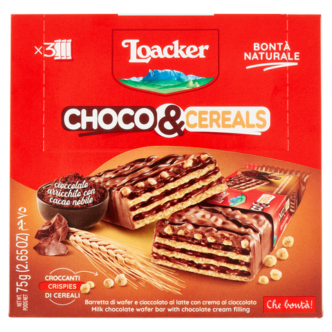 Loacker Choco & Cereals Gaufrette et tablette de chocolat au lait avec crème au chocolat 75gr