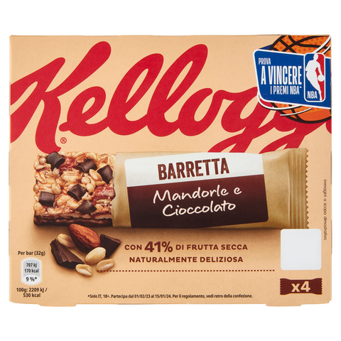 4x Kellogg's Barretta Mandorle e Cioccolato Barre d'amandes et de chocolat  128g