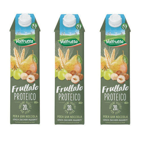 3x Valfrutta Frullato Proteico Frullato proteico pera, uva e nocciola Smoothie protéiné poire, raisin et noisette 1000ml