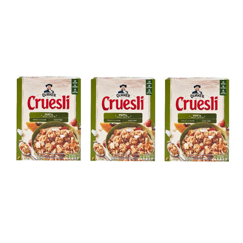 3x Quaker Cruesli Frutta Céréales croquantes, avoine et morceaux de fruits 375gr