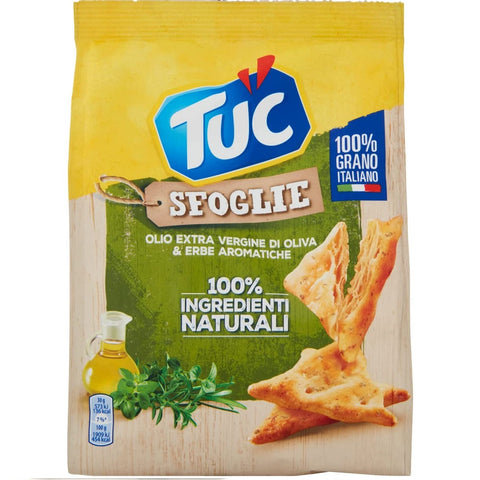 Tuc Sfoglie Crackers con Olio Extra Vergine di Oliva & Erbe Aromatiche Crackers à l'huile d'olive extra vierge et aux herbes aromatiques 170g