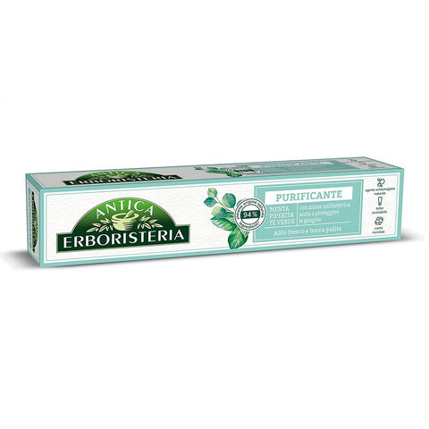 Antica Erboristeria Dentifricio Purificante ad Azione Antibatterica Dentifrice Purifiant à Action Antibactérienne à la Menthe, Menthe Poivrée et Thé Vert 75 ml