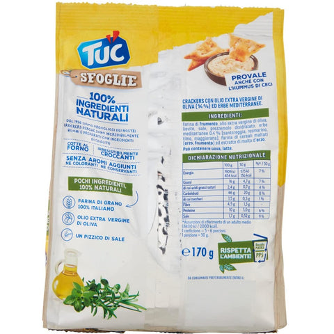 Tuc Sfoglie Crackers con Olio Extra Vergine di Oliva & Erbe Aromatiche Crackers à l'huile d'olive extra vierge et aux herbes aromatiques 170g