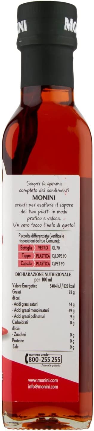 Monini Olio Extra Vergine di Oliva Aromatizzato al Peperoncino Huile d'olive extra vierge aromatisée aux piments 250ml