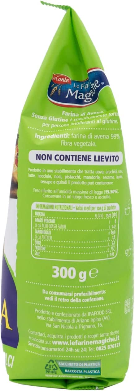 Lo conte Le Farine Magiche Farina di Avena Integrale Senza Glutine Farine d'Avoine Complète Sans Gluten 300g