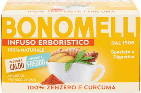 Bonomelli Infusi Erboristici Zenzero e Curcuma Infusion au Gingembre et Curcuma Pack de 16 filtres