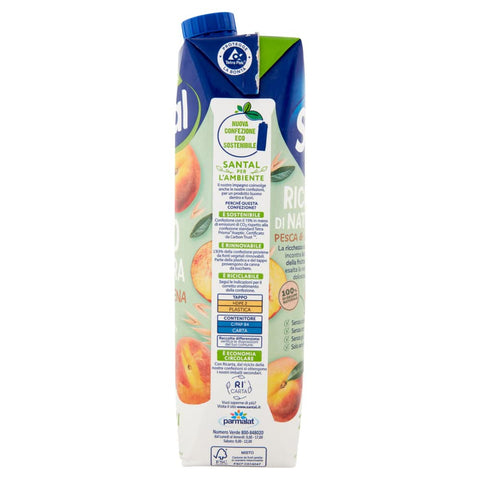 12x Parmalat Santal Ricco di Natura Succo di Frutta Pesca e Avena Jus de Fruits Pêche et Avoine Sans Sucre Ajouté 1000ml