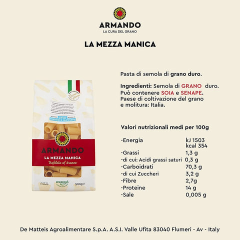 Il Grano Di Armando La mezza manica Blé Pâtes Marquées Bronze 500g