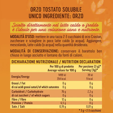 Crastan Orzo 100% Italie Café d'Orge Soluble Instantané 120gr