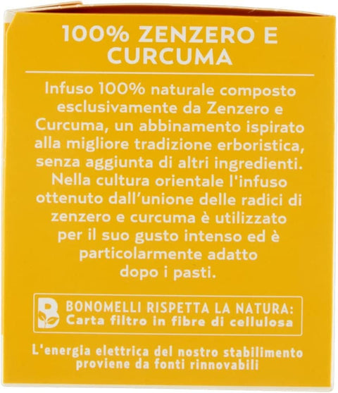 Bonomelli Infusi Erboristici Zenzero e Curcuma Infusion au Gingembre et Curcuma Pack de 16 filtres