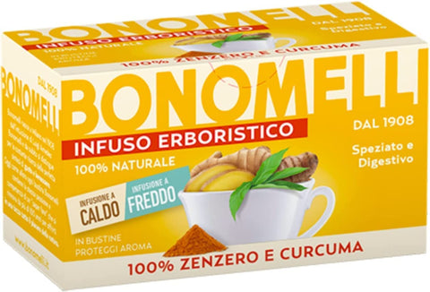 Bonomelli Infusi Erboristici Zenzero e Curcuma Infusion au Gingembre et Curcuma Pack de 16 filtres