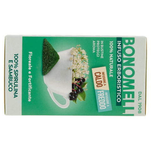 Bonomelli Infusi Erboristici Spirulina e Sambuco Infusion à la Spiruline et au Sureau Pack de 16 filtres