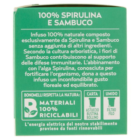 Bonomelli Infusi Erboristici Spirulina e Sambuco Infusion à la Spiruline et au Sureau Pack de 16 filtres