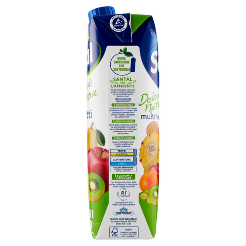 12x Parmalat Santal Succo di Frutta Multifrutti Dolce di Natura Zero Jus de Fruits Multifruits Zéro sucre ajouté