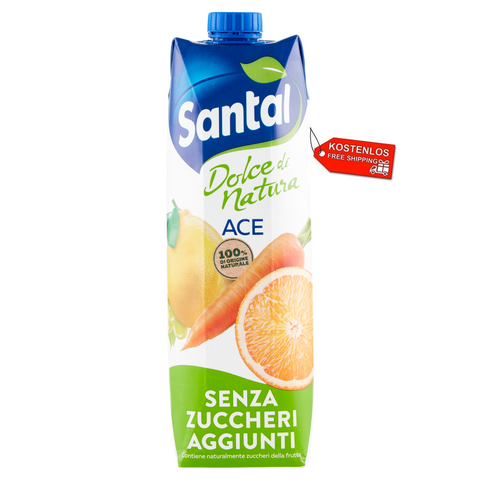 12x Parmalat Santal Succo di Frutta Ace Dolce di Natura Jus de Fruits Zéro Saveur Orange, Carotte et Citron Zéro Sucre Ajouté 1Lt