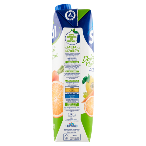 12x Parmalat Santal Succo di Frutta Ace Dolce di Natura Jus de Fruits Zéro Saveur Orange, Carotte et Citron Zéro Sucre Ajouté 1Lt