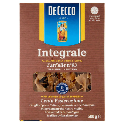 De Cecco Farfalle Pasta pâtes intégrales de blé entier 500g