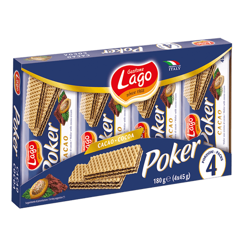 Gastone Lago Süße Snacks Gastone Lago  Wafer POKER  Cacao 4x45gr 8004800003058