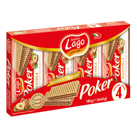 Gastone Lago Süße Snacks Gastone Lago  Wafer  POKER Nocciola  Haselnuss 4x45gr 8004800003065