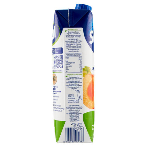 12x Parmalat Santal Succo di Frutta Albicocca Dolce di Natura Zéro Jus de Fruits Abricot Zéro Sucre Ajouté 1Lt