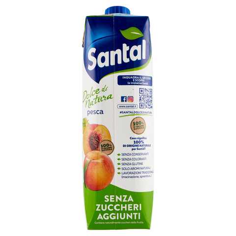 12x Parmalat Santal Succo di Frutta Pesca Dolce di Natura Jus de Fruits Zéro Pêche Zéro Sucre Ajouté Rafraîchissant 1Lt