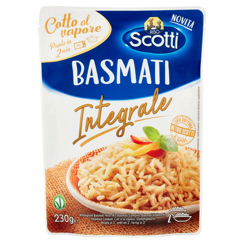 Riso Scotti Basmati Integrale Riz cuit à la vapeur Riz basmati à grains entiers prêt en 2 minutes 230g