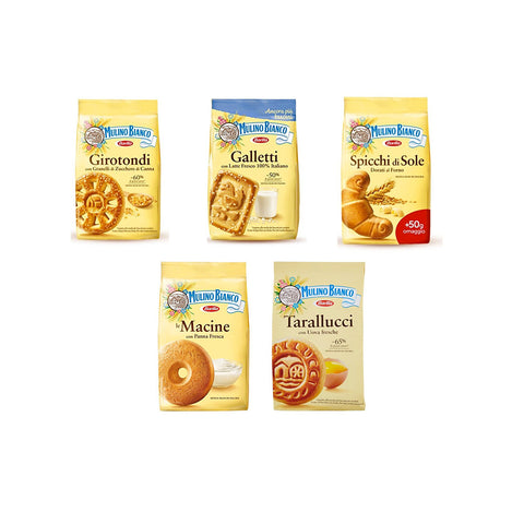 Paquet de test Mulino Bianco Biscuits italiens Girotondi Macine Galletti Spicchi di sole Tarallucci 5x350g