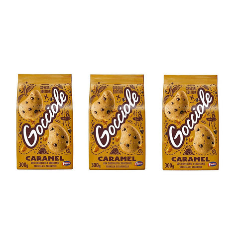 Pavesi Biscuits 3x300g Pavesi Gocciole Caramel Biscuits with crunchy chocolate and caramel grains 300g 8013355501490