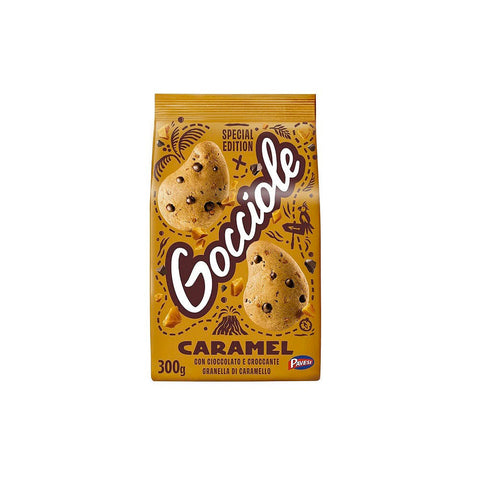Pavesi Gocciole Caramel Biscuits au chocolat croustillant et grains de caramel 300g