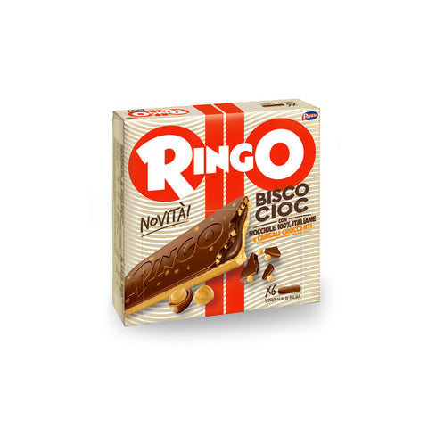 Pavesi Ringo Bisco Biscuit Cioc Nocciole et Chocolat au Lait aux Céréales Croquantes fourrés Crème de Noisette ( 6 x 27g ) 162g